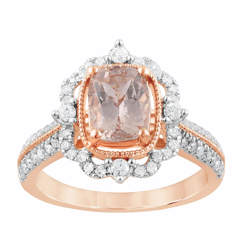 Cushion Cut Morganite Ring with 1/2ct of Diamonds in 9ct Rose Gold