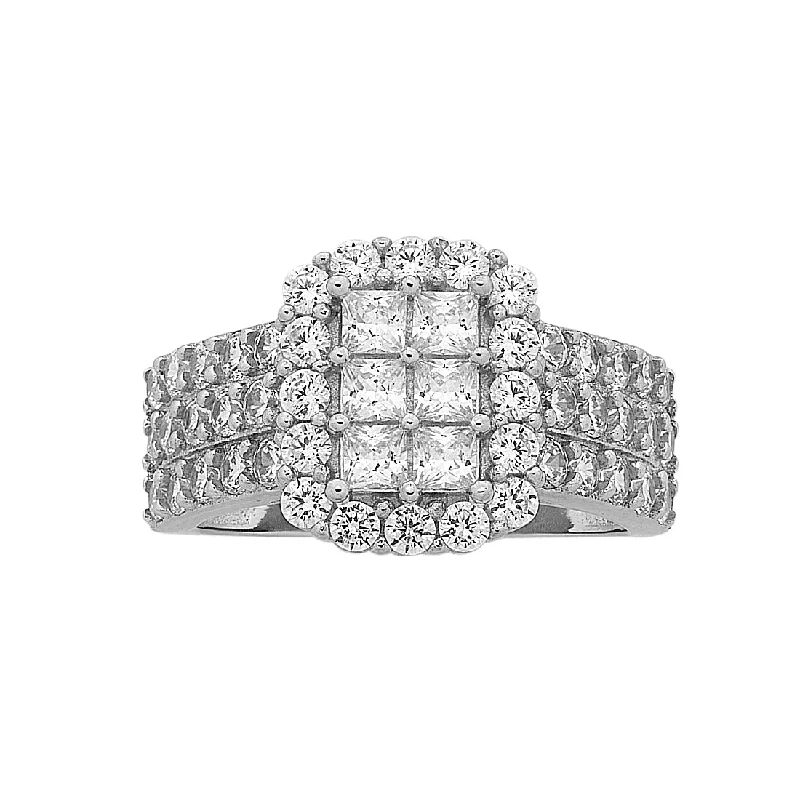 Sterling Silver Cubic Zirconia Square Cluster Ring