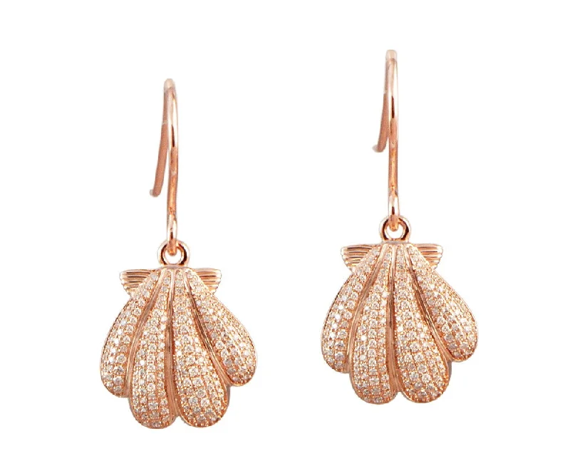 ROSE GOLD PLATED 925 STERLING SILVER HAWAIIAN SUNRISE SHELL CZ HOOK EARRINGS