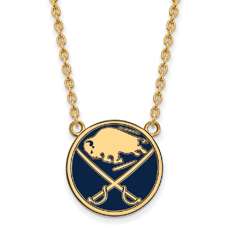 SS 14k Yellow Gold Plated NHL Sabres LG Enamel Necklace, 18 Inch