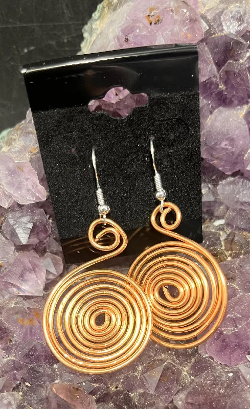 Copper Spiral Handmade Earrings w/sterling Plated Hooks