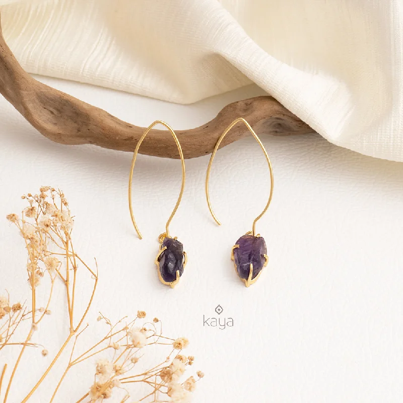 Fashion Leaf Dangle Natural Raw Stone Hoop Earrings - KE100727