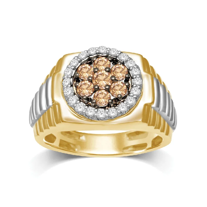 10ct Yellow Gold 1.00ct Cognac and White Diamond Mens Ring