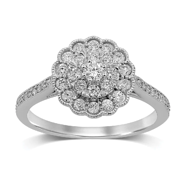 9ct White Gold 0.50ct Diamond Flower Ring