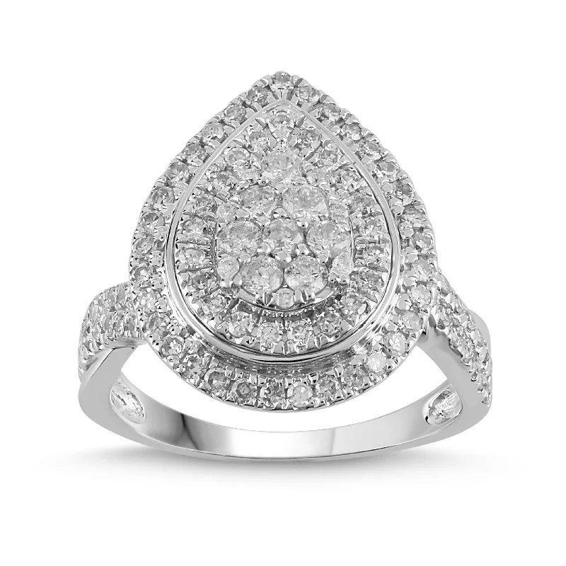 Triple Halo Pear Ring with 1.00ct of Diamonds in 9ct White Gold