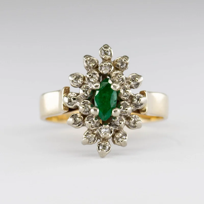 Marquise Emerald & Diamond Halo 10k Ring | 0.14ct, 0.11ctw | SZ 4.75 |