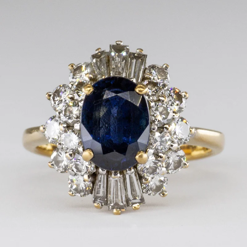 Oval Sapphire and Diamond Cluster Halo 14k Ring | 2.08ctw, 0.6ctw, 1.0ctw | SZ 6 |