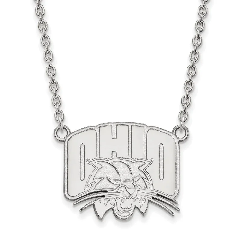 10k White Gold Ohio U Large Pendant Necklace