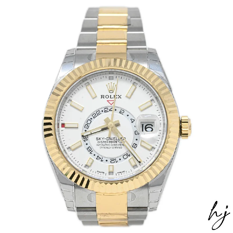 Rolex Sky-Dweller 18K Yellow Gold & Steel 42mm White Stick Dial Watch Reference #: 326933