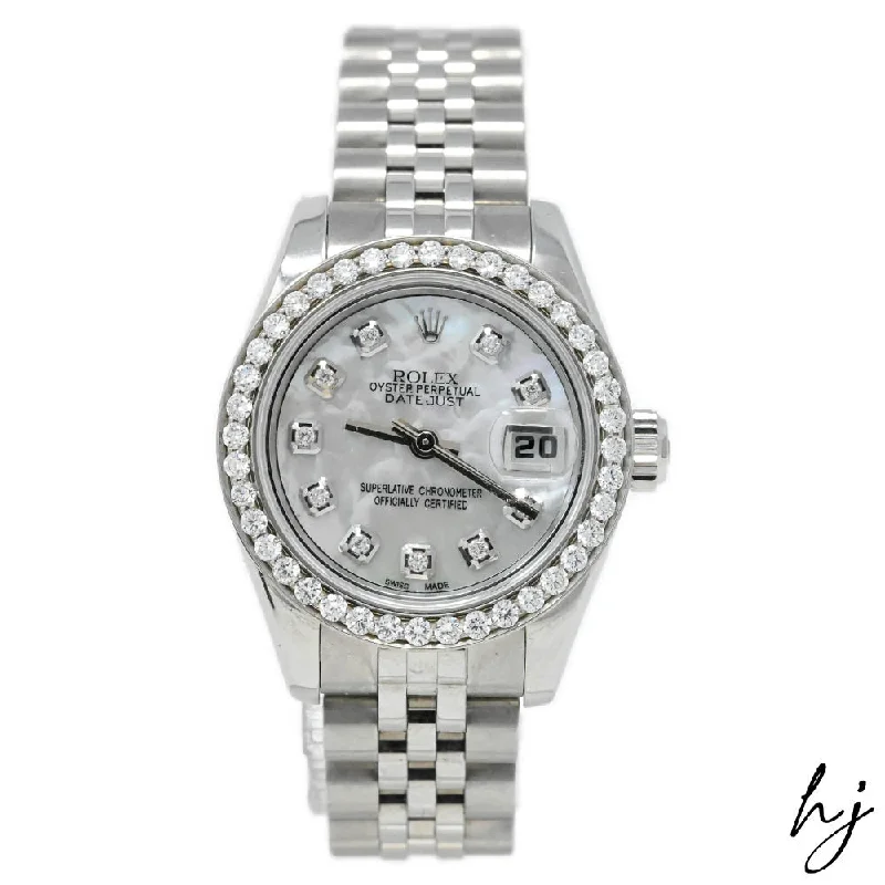 Rolex Datejust Stainlkess Steel 26mm White MOP Diamond Dial Watch Reference #: 179174