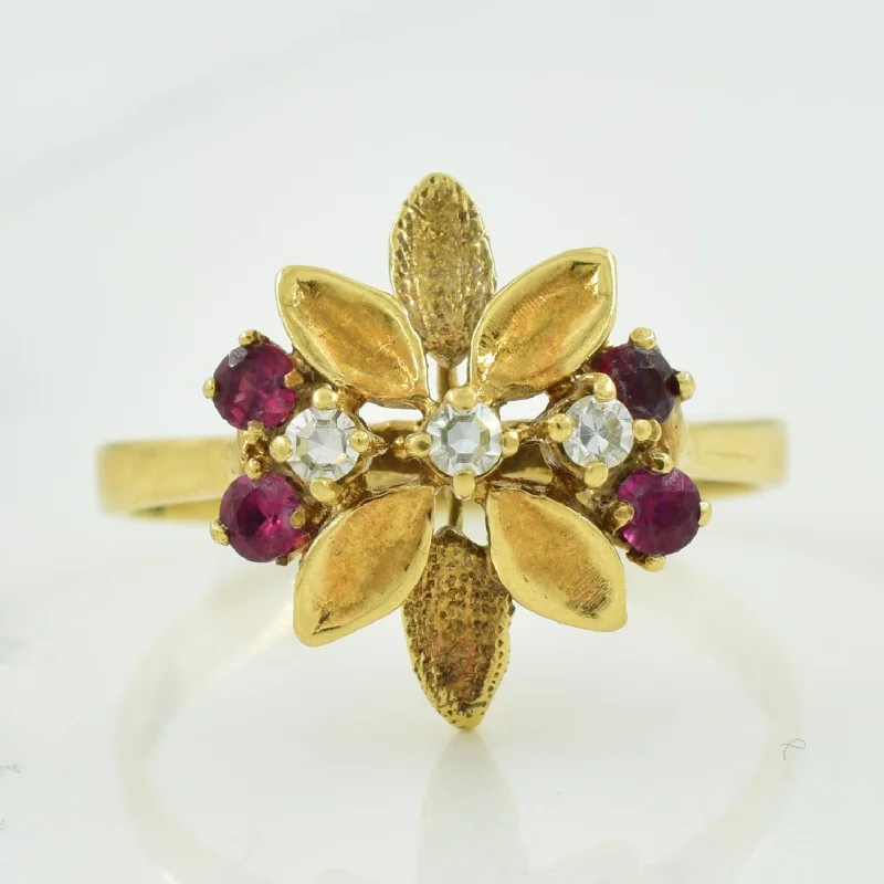 Ruby & Diamond Flower Ring | 0.14ctw, 0.06ctw | SZ 6 |