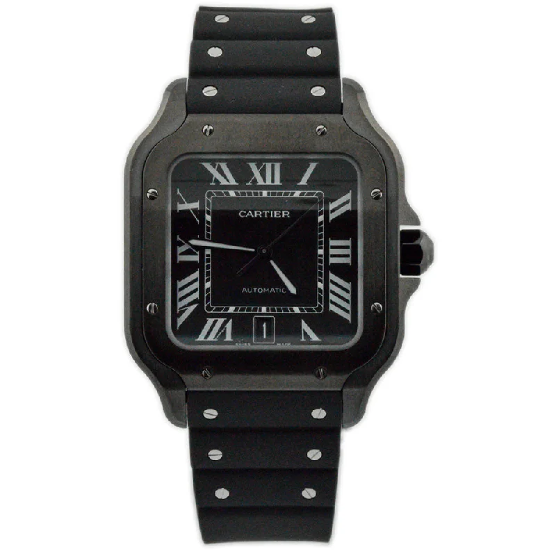 Cartier Santos Black Stainless Steel 39.8mm Black Roman Dial Watch Reference #: WSSA0039