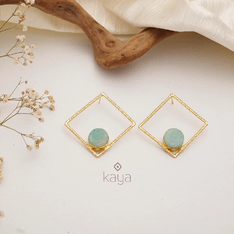 Natural Raw Stone With Square Shape Earrings (color option) -  KE100746