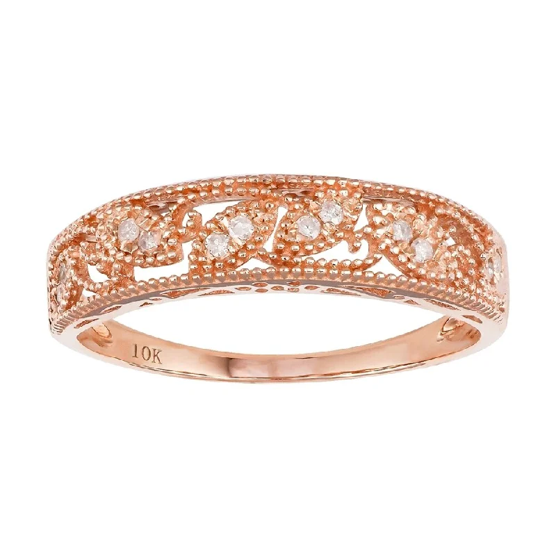 Viducci 10k Rose Gold 1/8ct Vintage Style Diamond Band