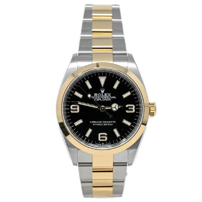 Rolex Explorer Two-Tone Stainless Steel & Yellow Gold 36mm Black Arabic & Stick Dial Watch Reference #: 124273