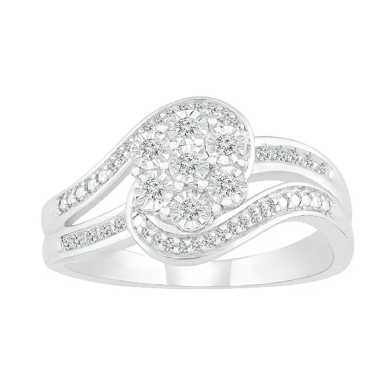 Brilliant Illusion Diamond Flower Ring with 0.18ct of Diamonds in Sterling Silver