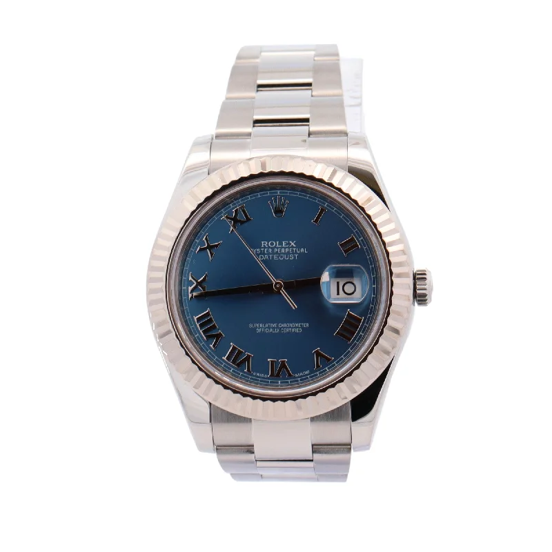 Rolex Men's Datejust II Stainless Steel 41mm Blue Roman Dial Watch Reference #: 116334