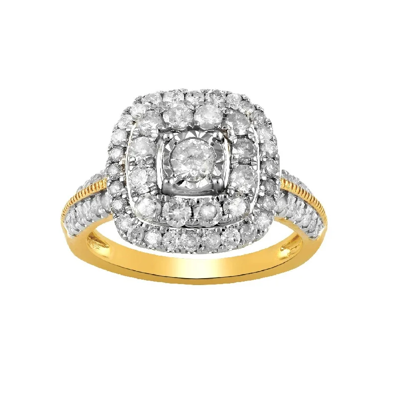 Brilliant Solitaire Halo Square Ring with 1.00ct of Diamonds in 9ct Yellow Gold