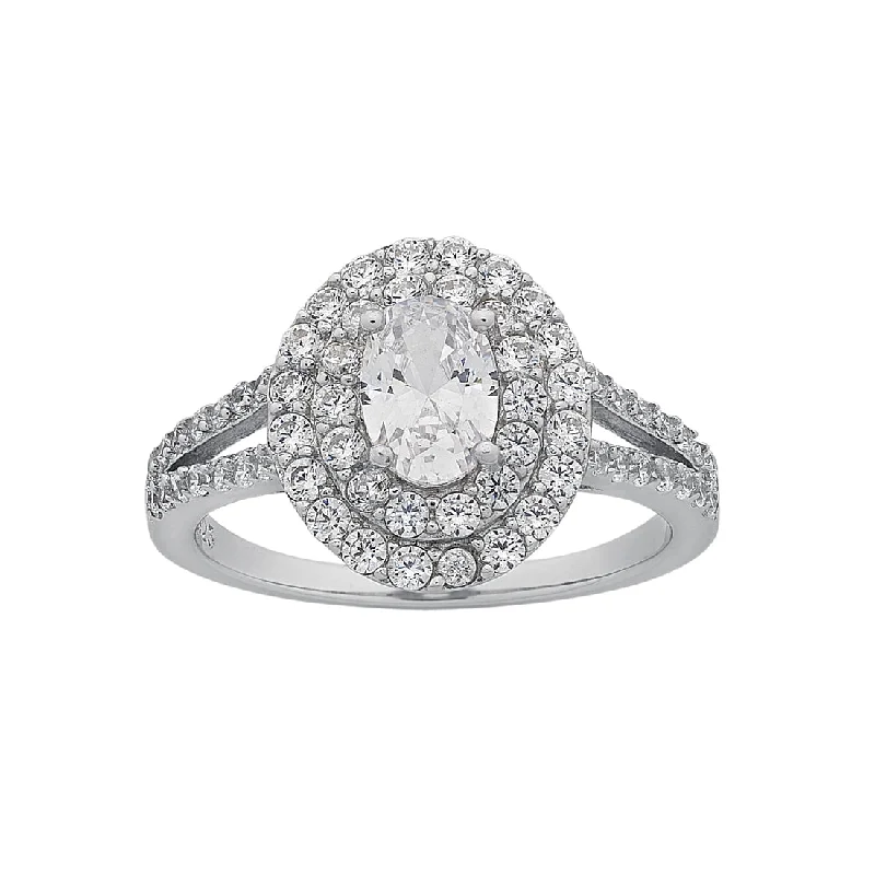 Sterling Silver Cubic Zirconia Oval Ring