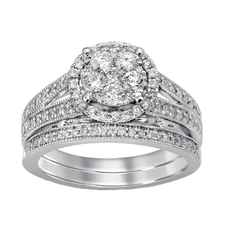 9ct White Gold 0.90ct Diamond Ring Set