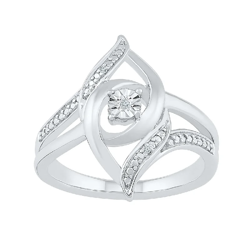 Sterling Silver Diamond Set Double Loop Ring