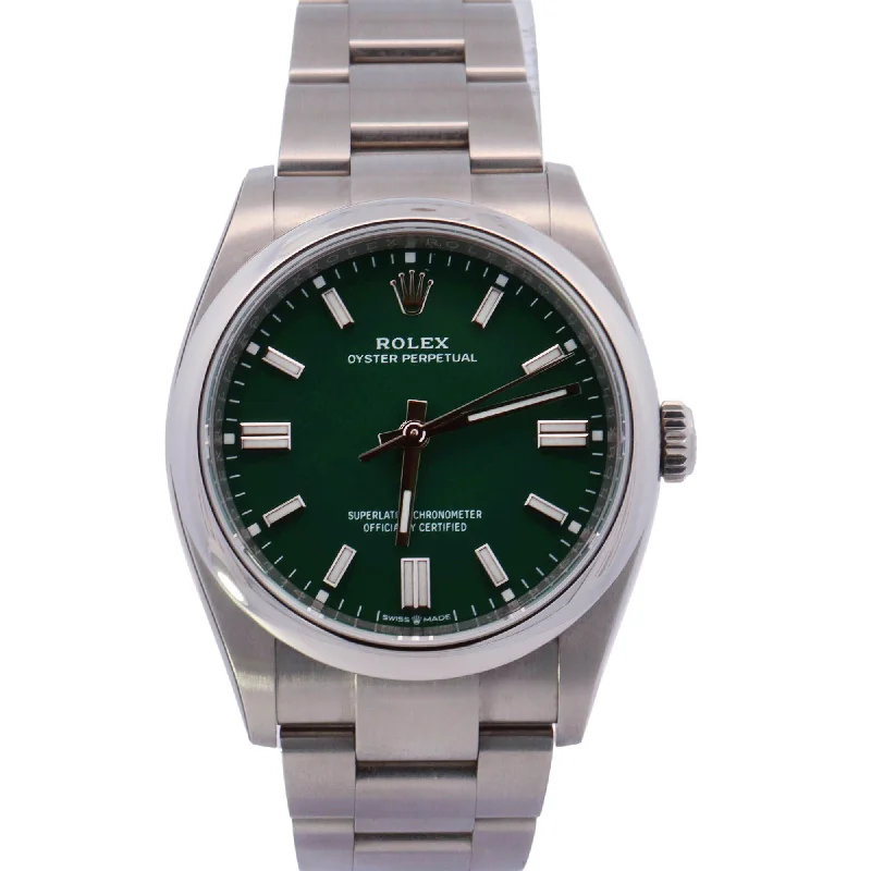 Rolex Oyster Perpetual Stainless Steel 36mm Green Stick Dial Watch Reference# 126000