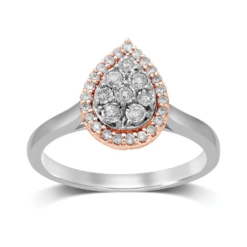 9ct White & Rose Gold 0.25ct Diamond Pear Miracle Set Halo Ring