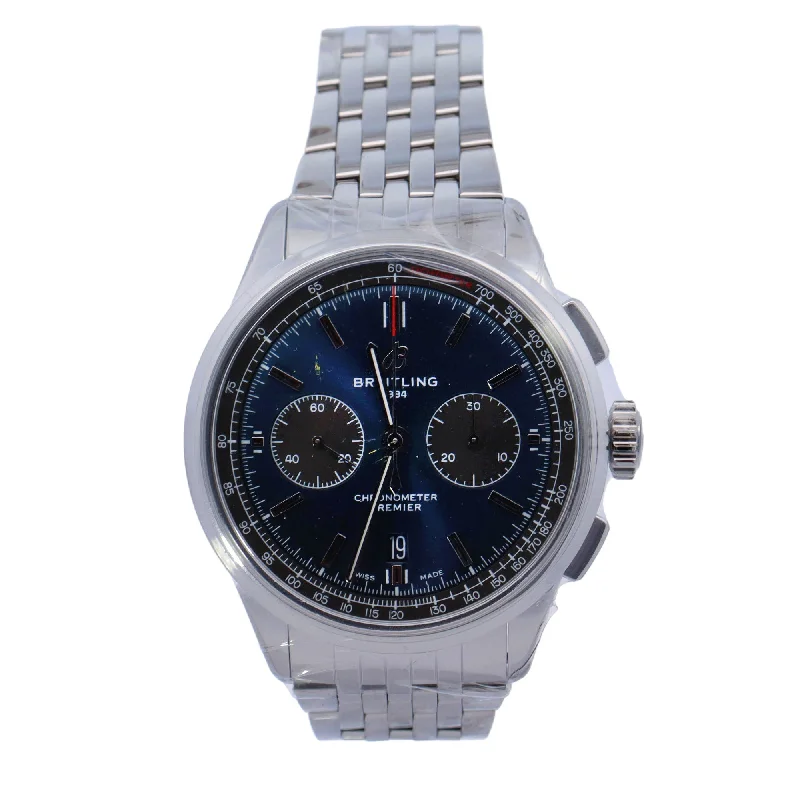 Breitling Premier Stainless Steel 42mm Blue Chronograph Dial Watch Reference# AB0118A61C1A1