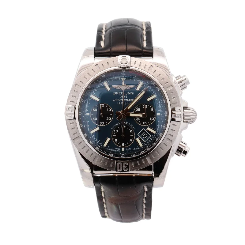 Breitling Chronomat Stainless Steel 44mm Blue Chronbograph Dial Watch Ref# AB0115