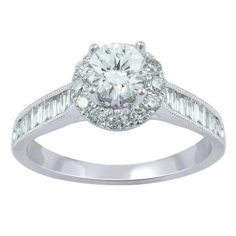 Solitaire Halo Ring with 0.90ct of Diamonds in 18ct White Gold