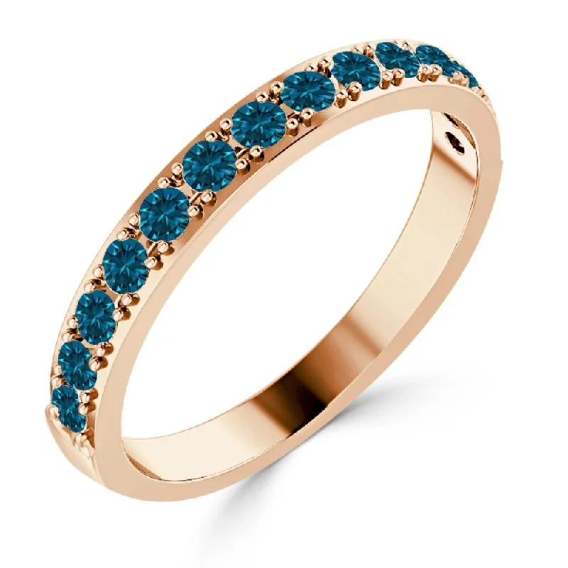 Auriya Stackable 3/8ctw Round Blue Diamond Wedding Band 10K Gold