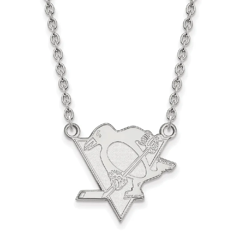 Sterling Silver NHL Pittsburgh Penguins Large Necklace, 18 Inch