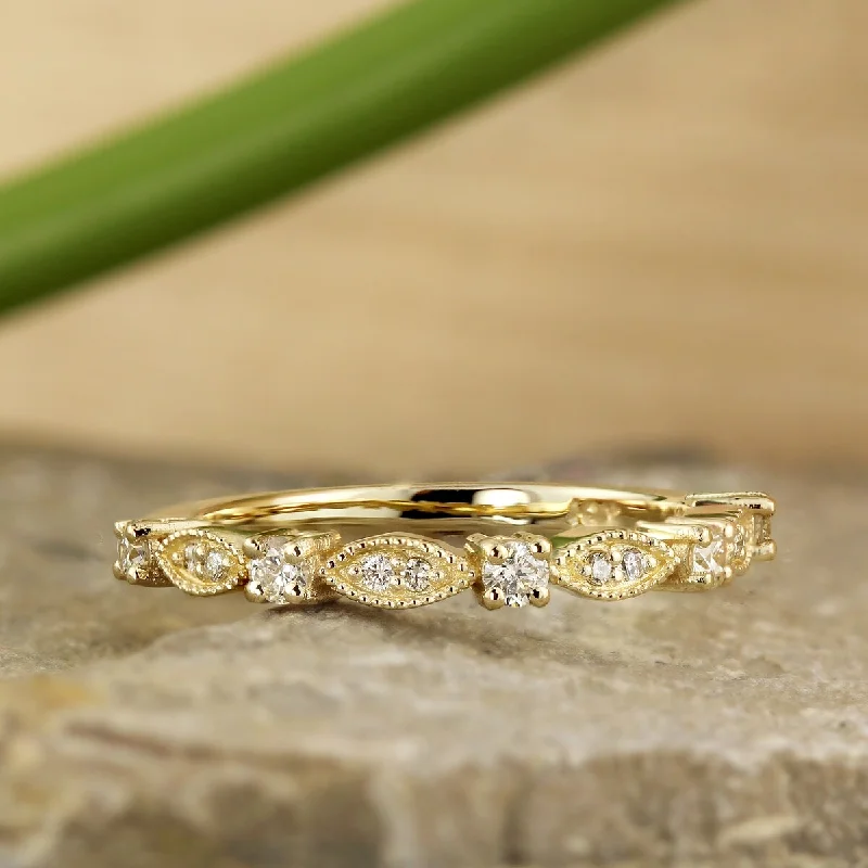 Auriya 10k Gold 0.05ctw Dainty Vintage Stackable Diamond Wedding Band