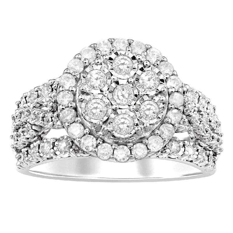 Sterling Silver 1.00ct Diamond Brilliant Illusion Cluster Ring