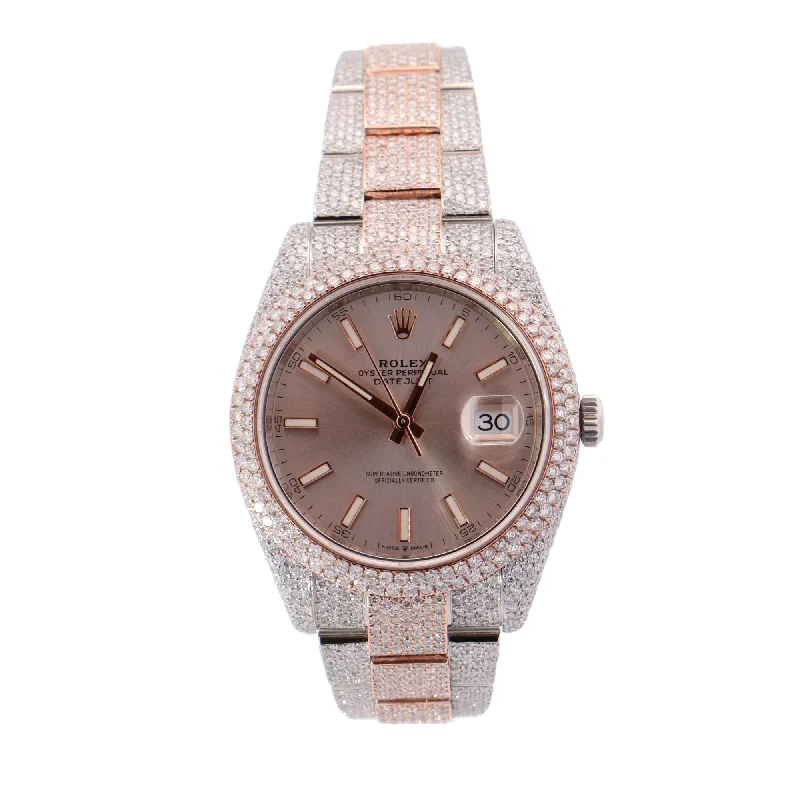 Rolex Datejust Two Tone Rose Gold & Steel Completely Iced Out 41mm Sundust Stick Dial Watch Reference #: 126300