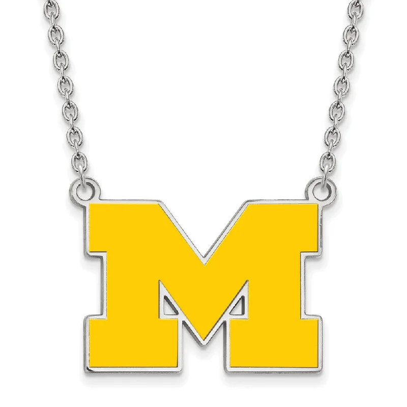 Sterling Silver U of Michigan Large Yellow Enameled 'M' Necklace