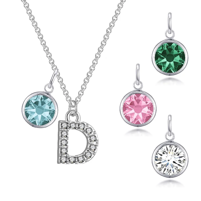 Pave Initial D Necklace with Birthstone Charm Created with Zircondia® Crystals