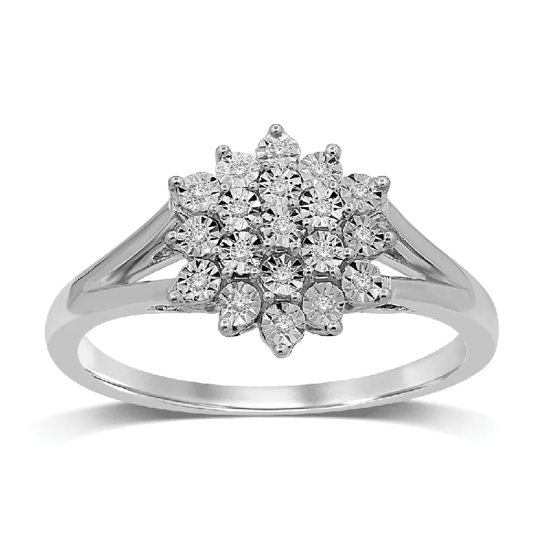 Sterling Silver 0.07ct Diamond Cluster Ring