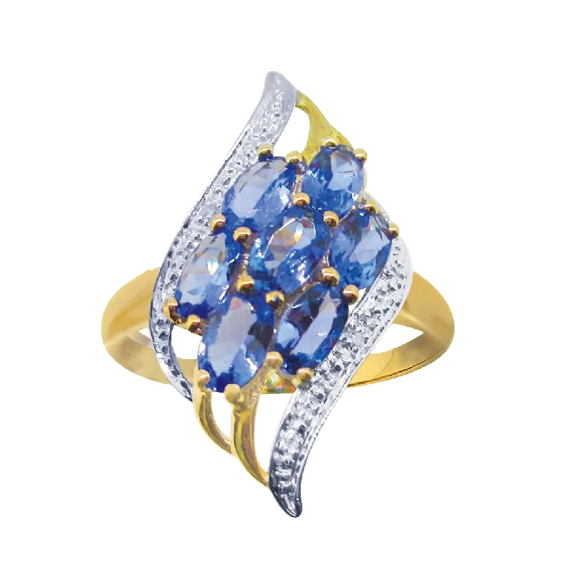 9ct Yellow Gold Tanzanite Cluster Ring with Diamonds