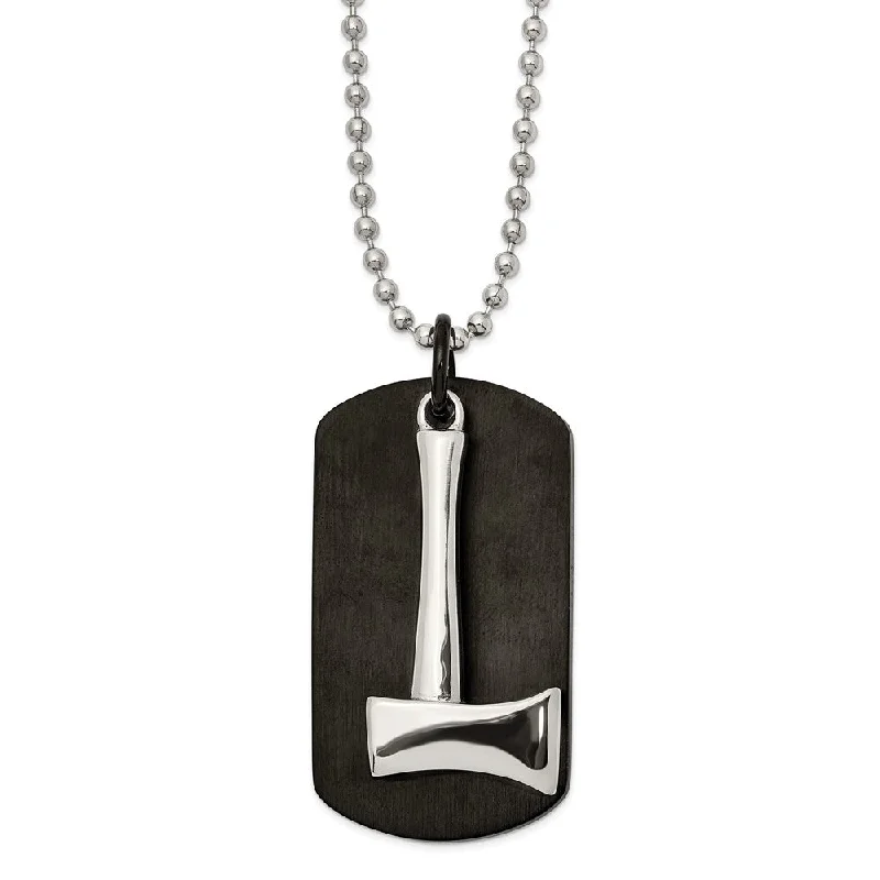 Men's Stainless Steel & Black Plated Axe & Dog Tag Necklace, 24 Inch