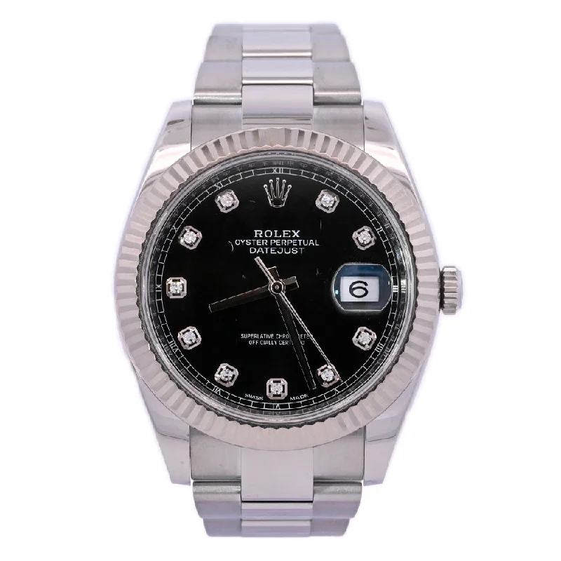 Rolex Datejust Stainless Steel 41mm Black Diamond Dot Dial Watch Reference# 126334