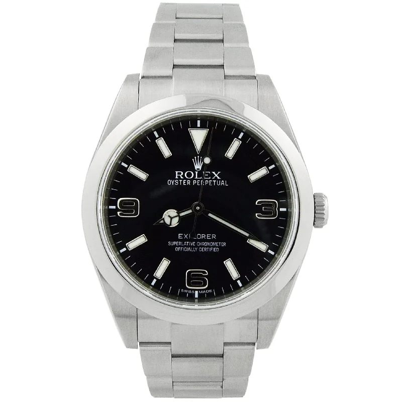 Rolex Mens Explorer Stainless Steel 39mm Black Stick & Arabic Dial Watch Reference #: 214270