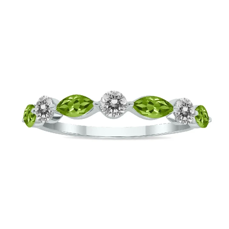 Marquee Jewels 3/4 CTW Marquise Shape Peridot and Diamond Wedding Band in 10K White Gold