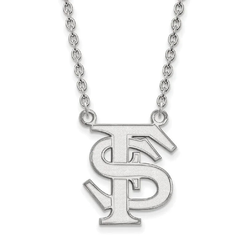 10k White Gold Florida State Large 'FS' Pendant Necklace