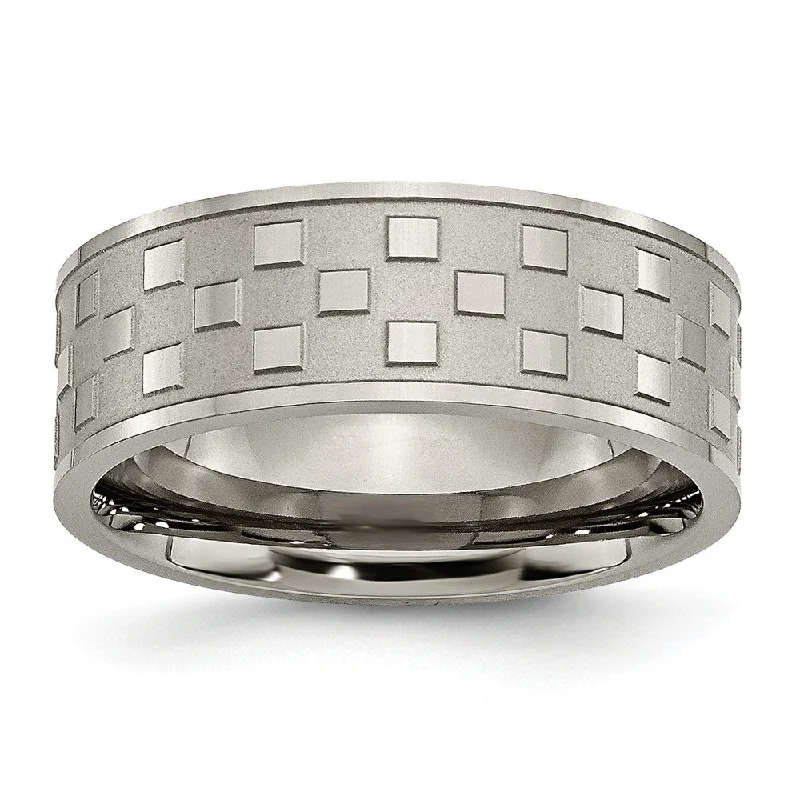 Titanium 8mm Satin and Polished Checkered Comfort Fit Band