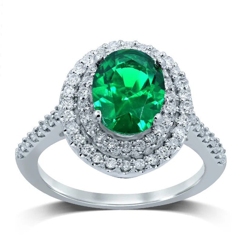 1.90ct Emerald Ring with 1/2ct of Diamonds in 9ct White Gold