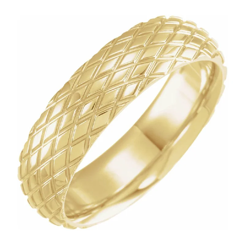 6mm 14K Yellow Gold Crisscross Patterned Comfort Fit Band