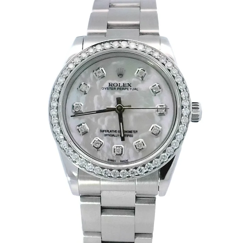 Rolex Oyster Perpetual Stainless Steel 31mm Custom White MOP Diamond Dial Watch | Ref# 64780