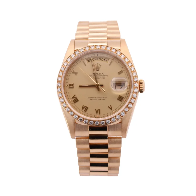 Rolex Day-Date Yellow Gold 36mm Champagne Roman Dial Watch  Reference #: 18238