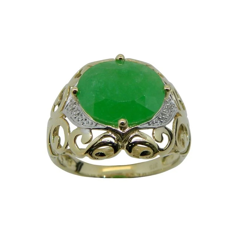 4.89ct Oval Jade Ring with Diamonds in 9ct Yellow Gold